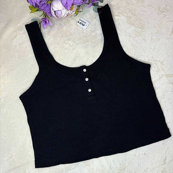 NWT Black Old Navy Waffle Knit Crop Top - Picture 1 of 10